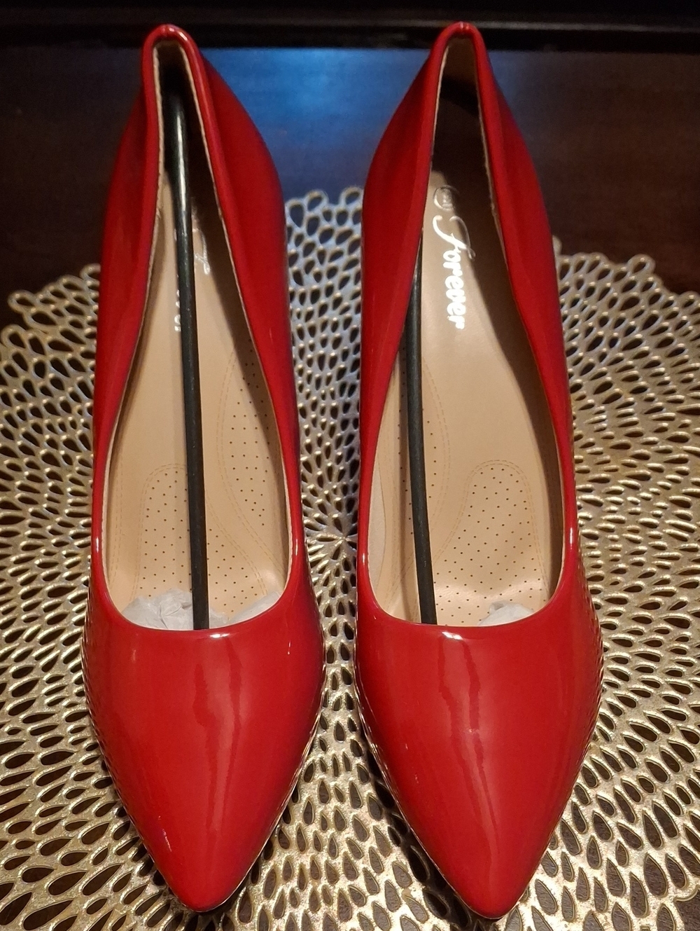 Forever 21 Shiny Red Pointed-Toe Pumps